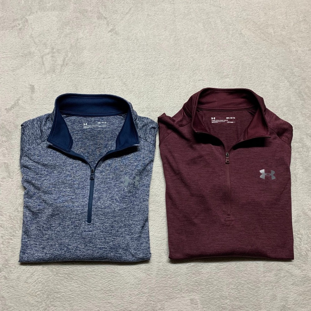 LOT 2 Under Armour UA Tech 2.0‎ 1/4 Zip Pullover Mens M Loose Long Sleeve Shirt